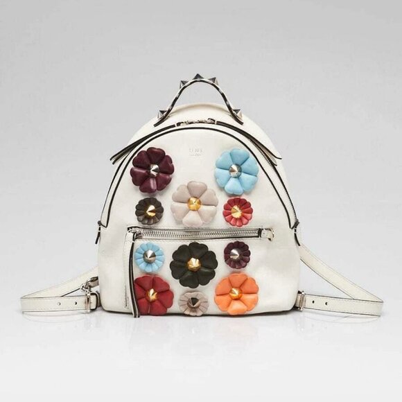 Fendi White Multicolor Leather Flowerland Backpack Bag - Picture 1 of 12